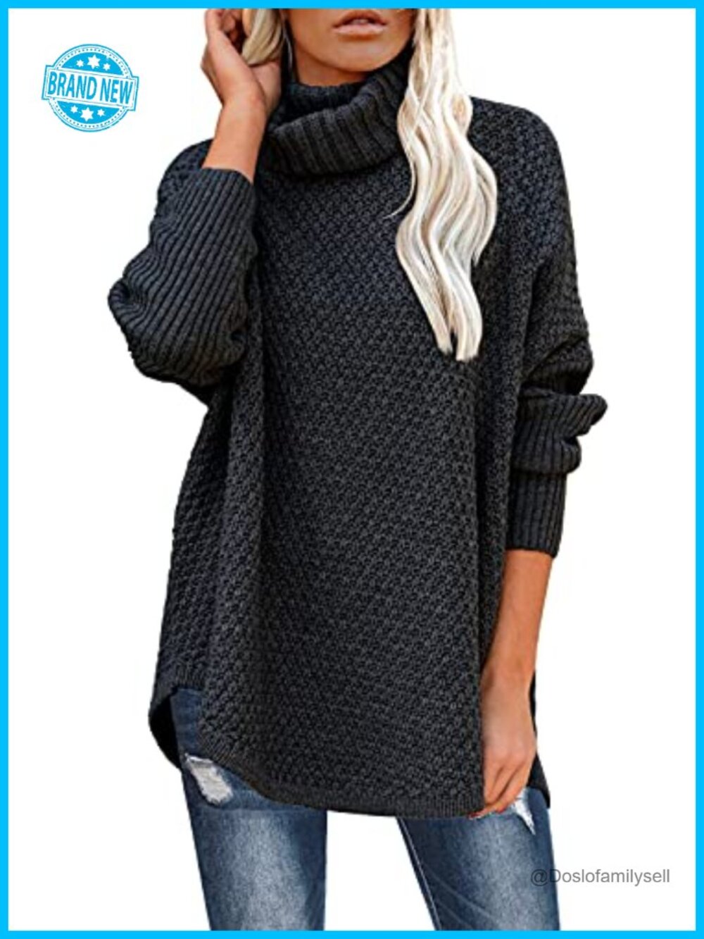 Oversized Turtleneck Long Sleeve Pullover Knit Tunic Sweater